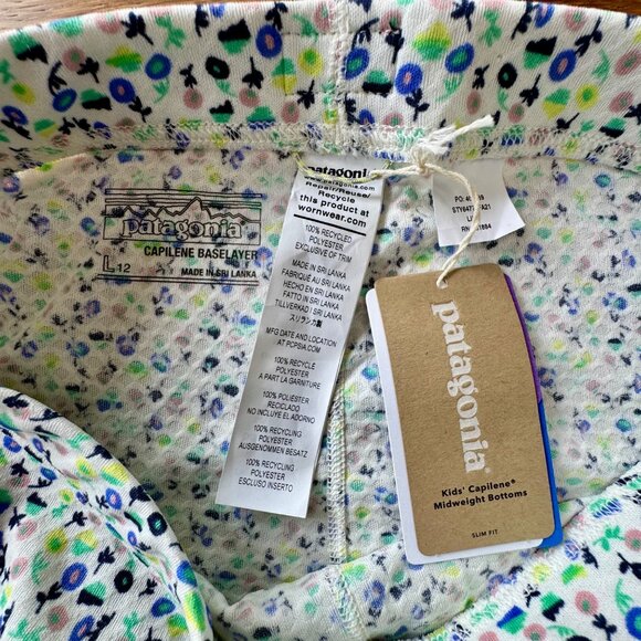 PATAGONIA Floral Capilene Midweight Bottom Girls L 12 NEW Base Layer Pants NWT - Picture 5 of 10
